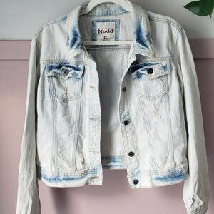 Vintage Y2K Mudd Light Wash Denim Jacket Distressed Boho XL (Fits like Medium)